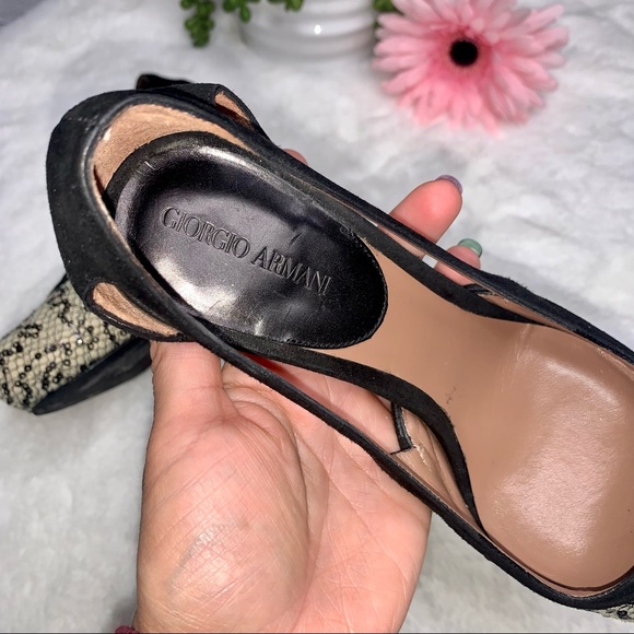 Giorgio Armani Black Suede & Sequins Heels Size 5 - Picture 7 of 14